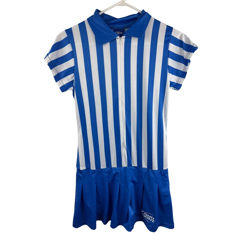 Bud Light Blue White Striped Referee Costume Mini Dress Womens Medium Zip Front